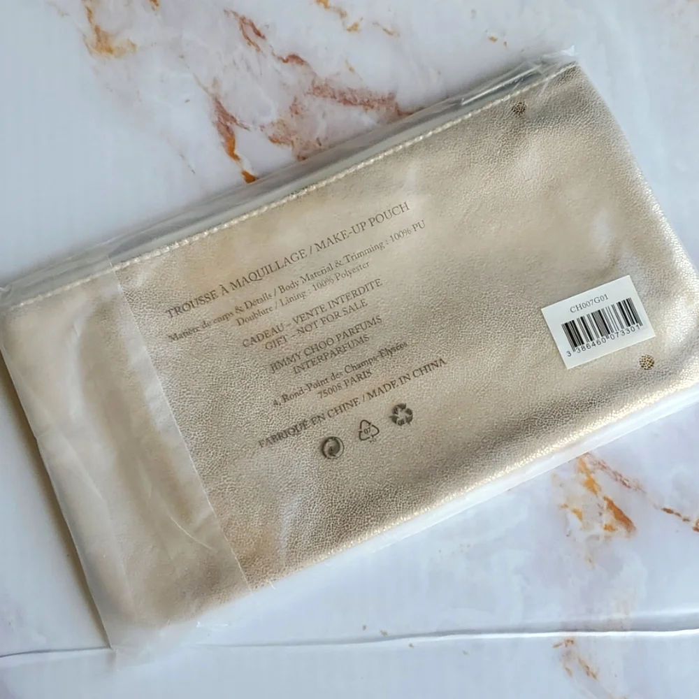 Jimmy Choo Parfums White & Gold Makeup Pouch, Cosmetic Travel Bag / Purse Clutch